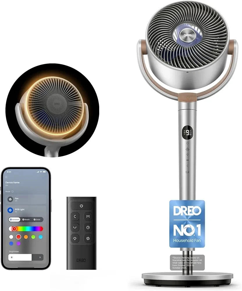 DREO 40" Smart RGB Pedestal Fan, Wi-Fi/Voice Control, 9 Speeds