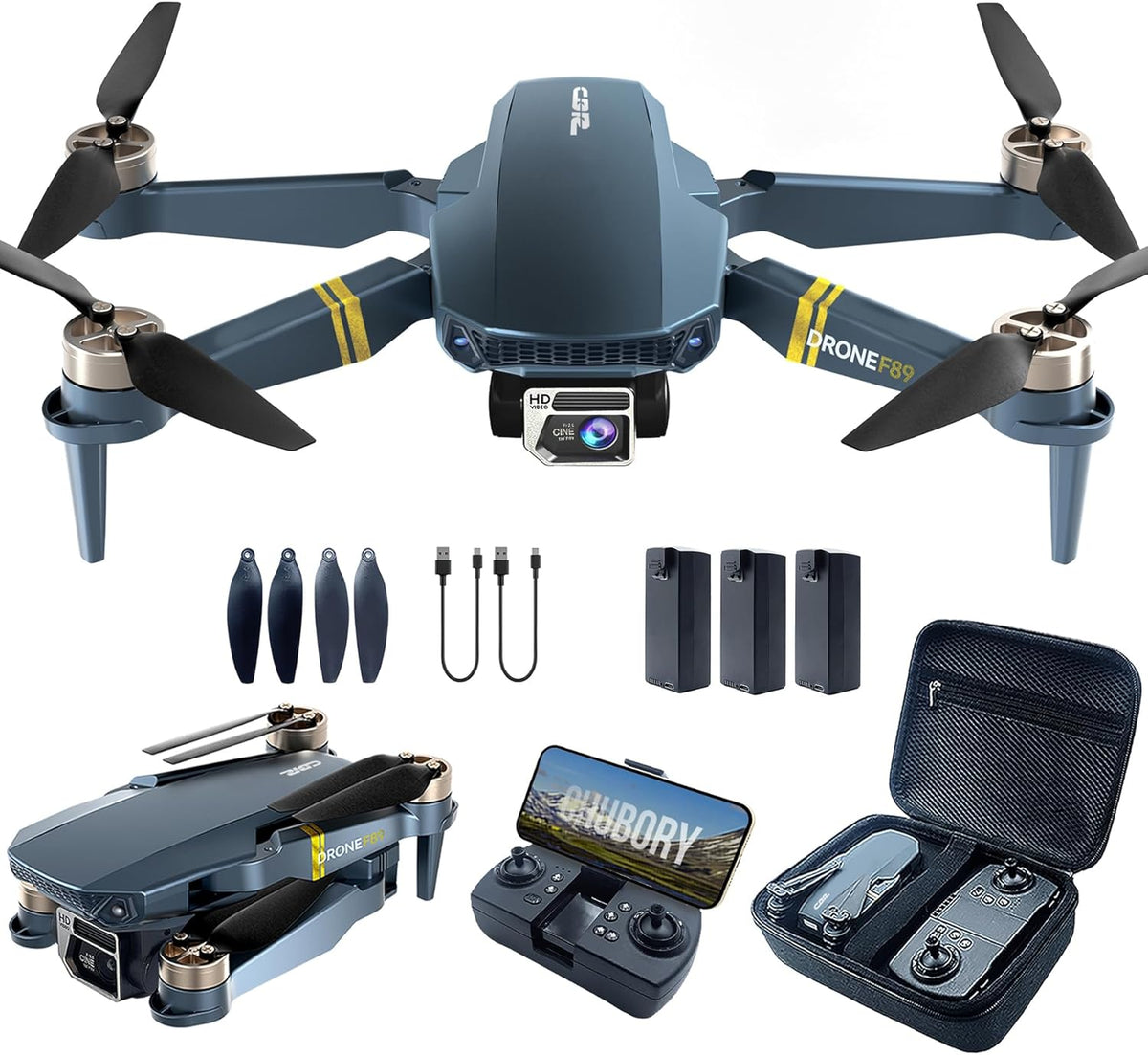 CHUBORY Foldable GPS Drone — Brushless Motor, HD Camera, 3 Batteries, Carry Case