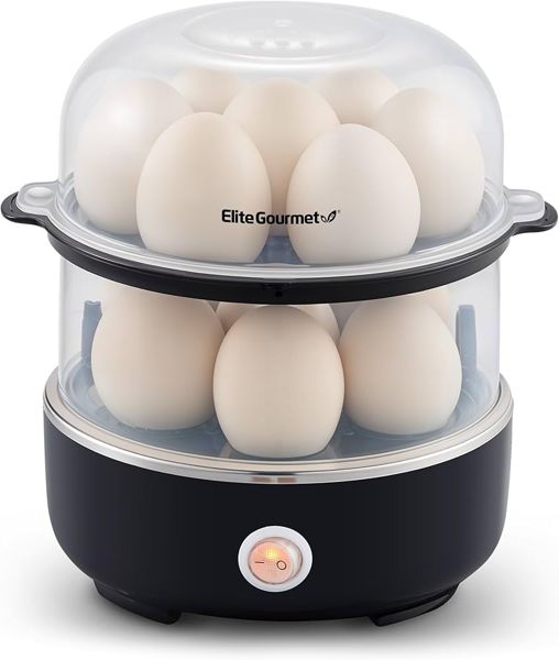 Elite Gourmet Electric Egg Cooker EGC1215B, Stainless Steel, Large Capacity